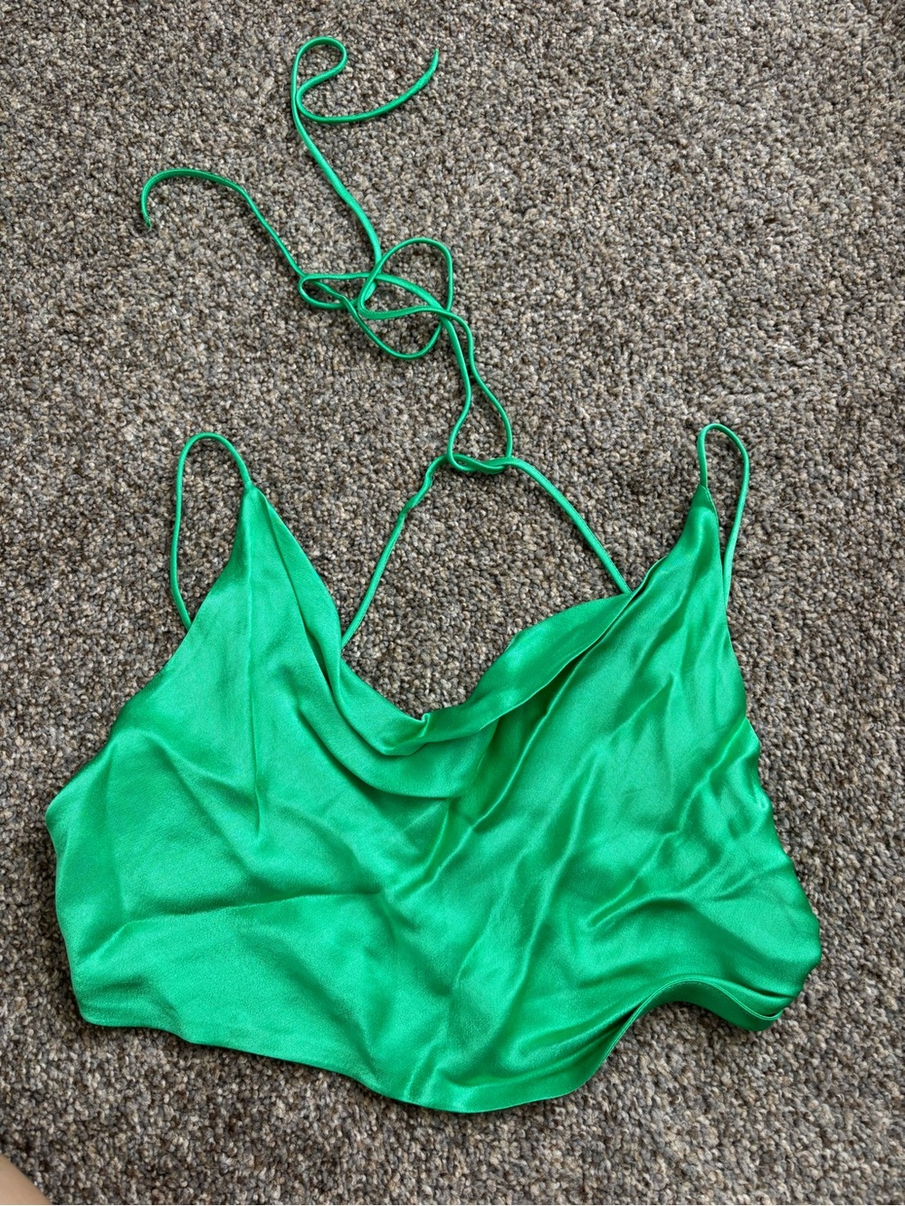 Zara Green Satin Cowl Neck Crop Top - Women